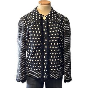 Tory Burch 'Leonora' Polka Dot Fringe Jacket, Navy Blue, size 10
